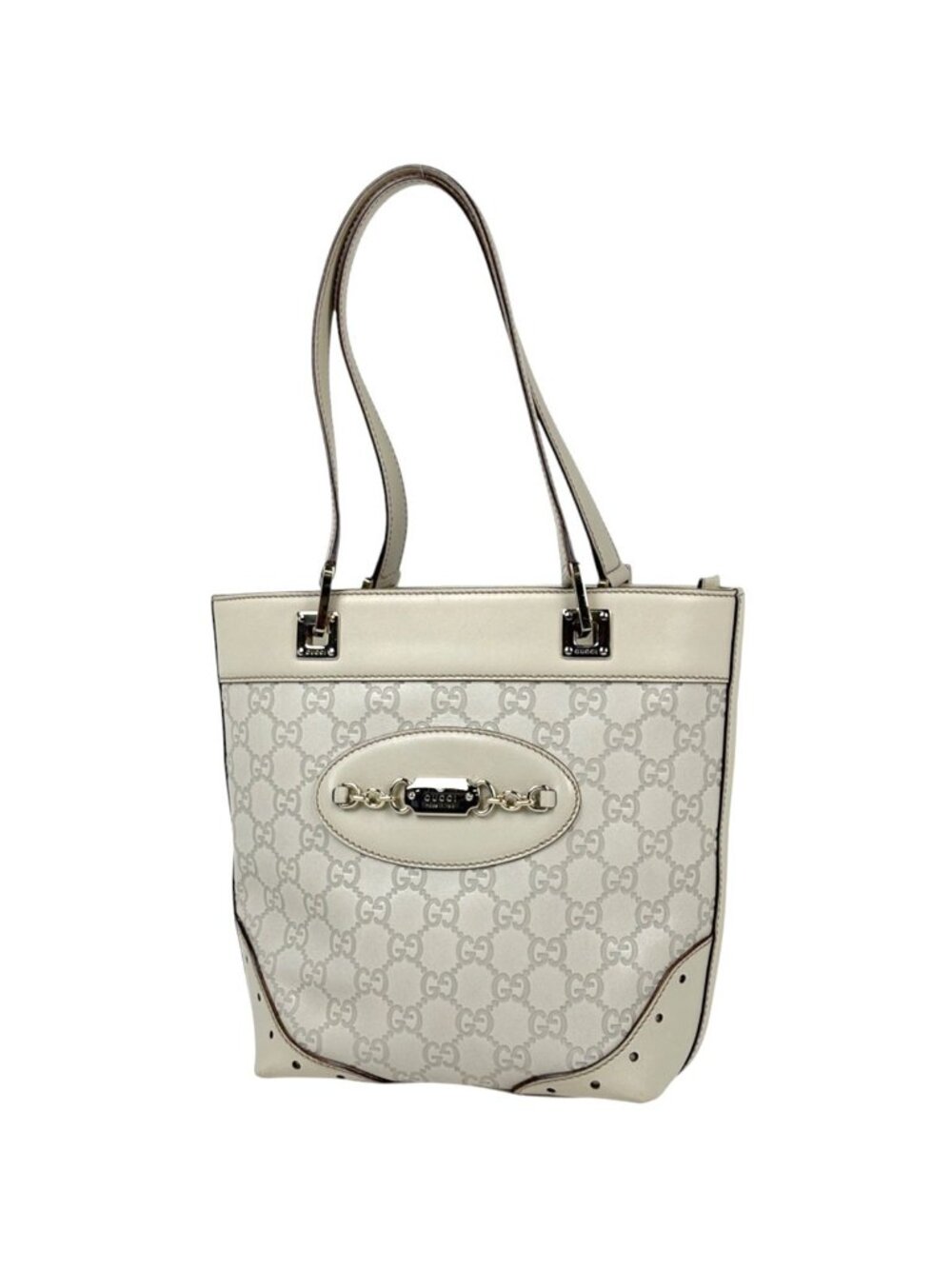 Gucci Guccissima Tote Bag GG Pattern Shimarais White